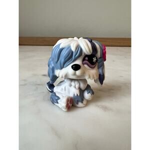 Littlest Pet Shop LPS Sheepdog #702  Shaggy White Purple Lavender Pink Flower G2